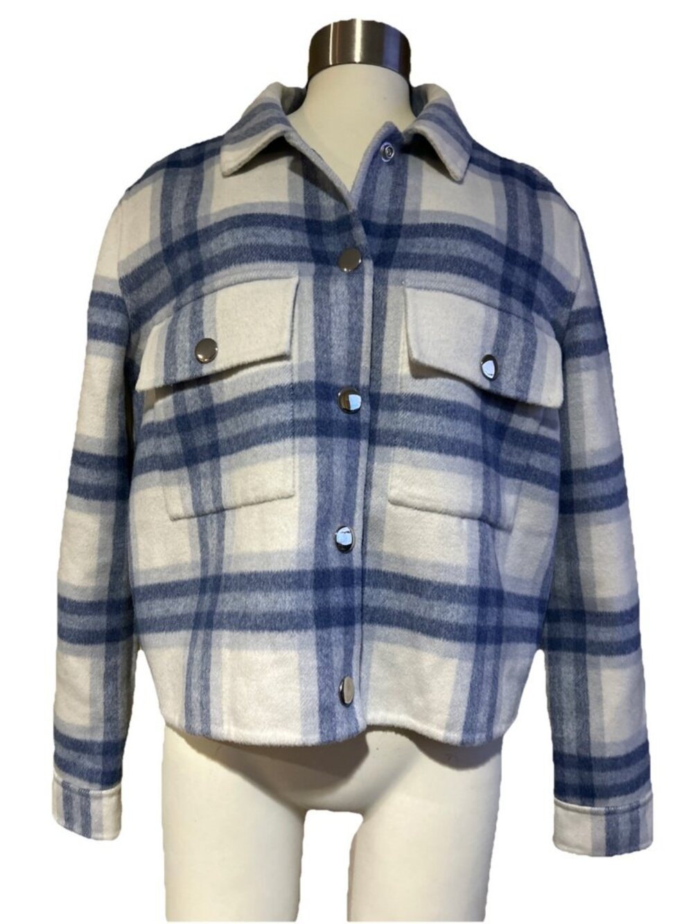 Rails Steffi Jacket Ivory Bay medium Wool Blend Plaid Cropped Shacket Boxy - Picture 2 of 16